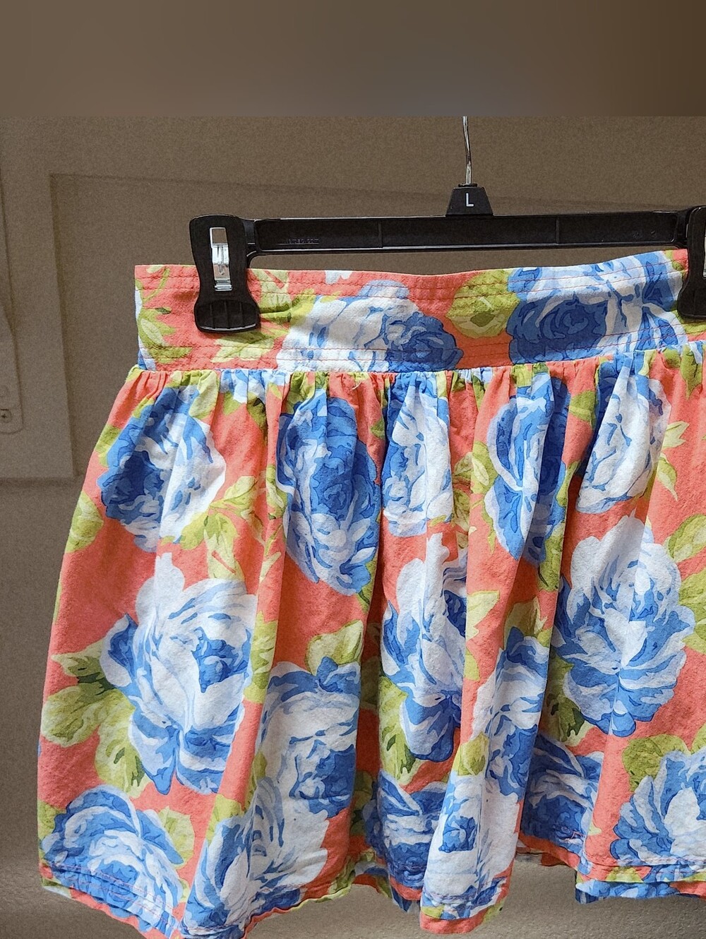 Abercrombie Floral Coral and Blue Gathered Skirt